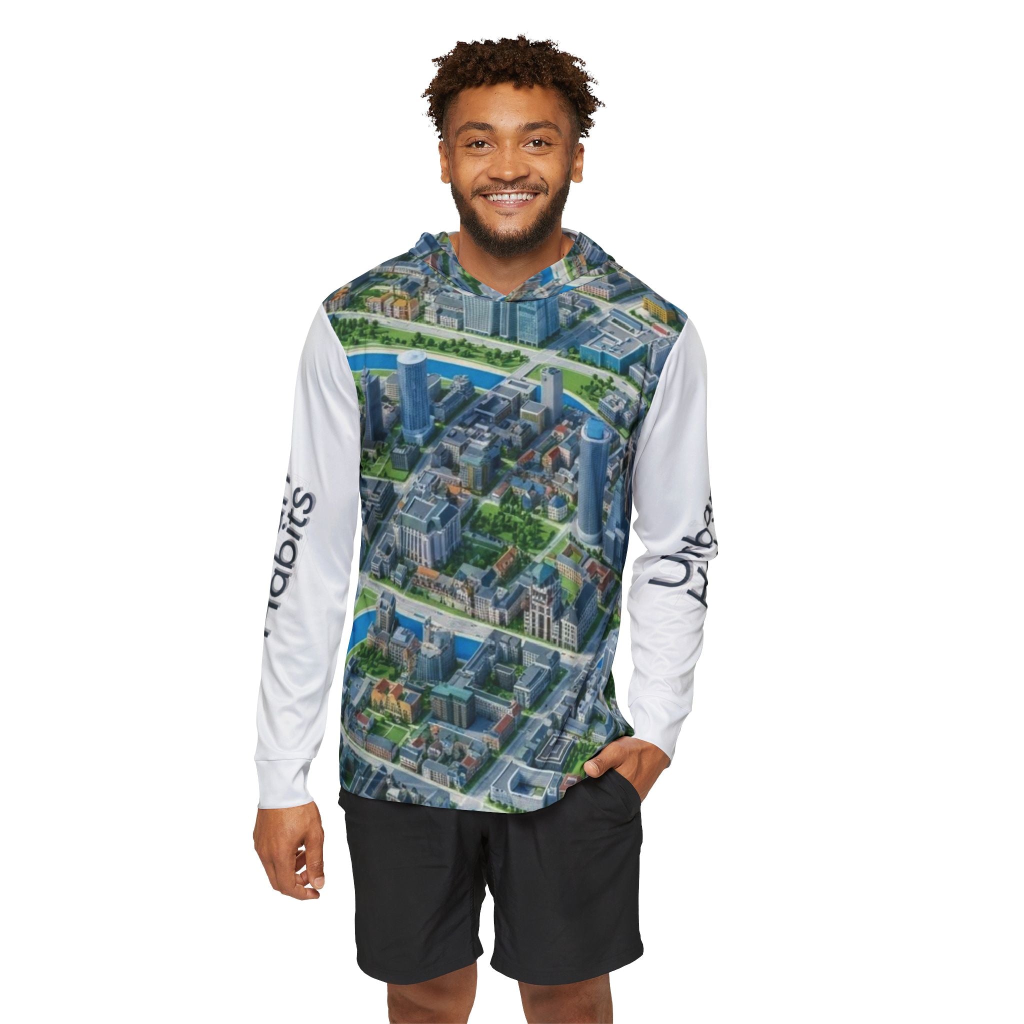 Urban Habits Cityscape Men's Warmup Hoodie — All-Over Print Athletic Pullover
