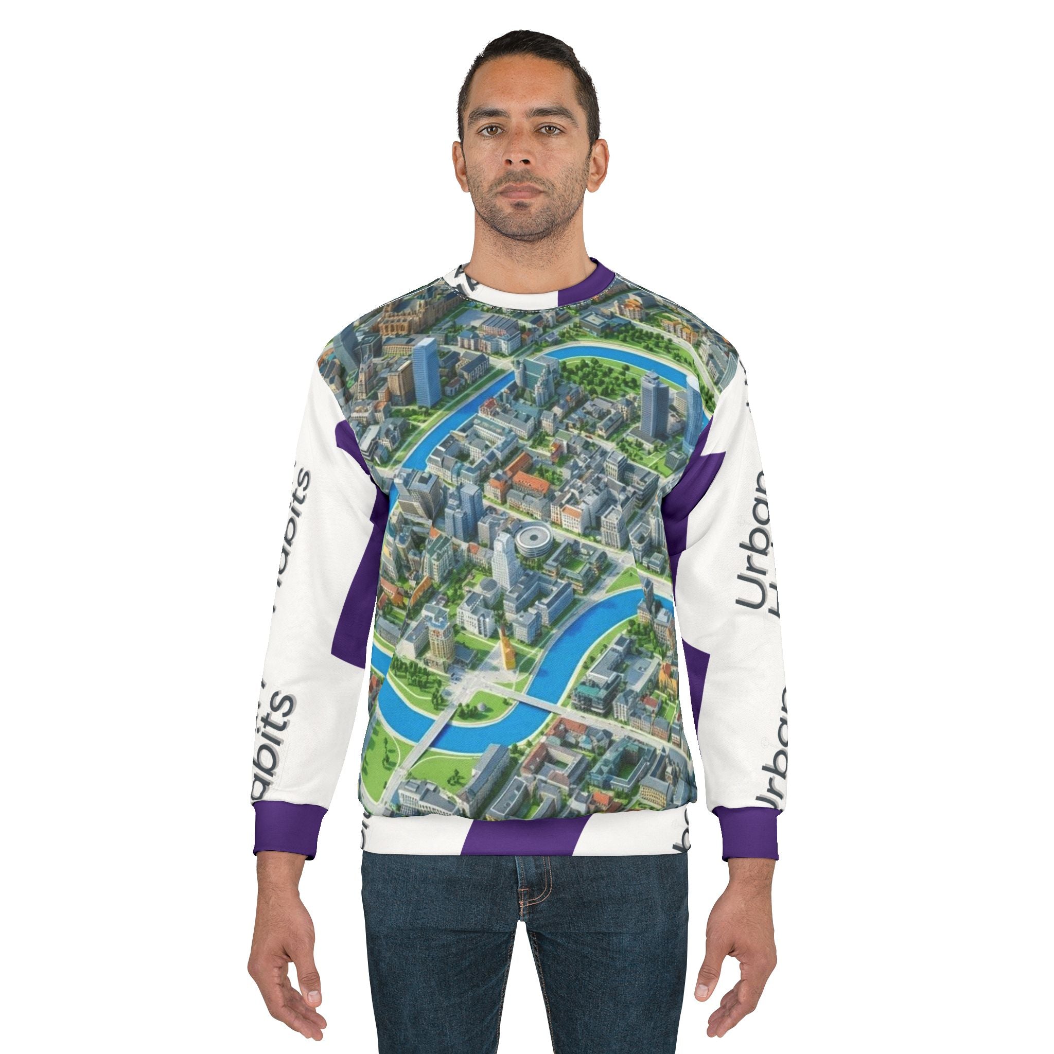 City Map All-Over Print Sweatshirt — Urban Rivers & Skyline Graphic